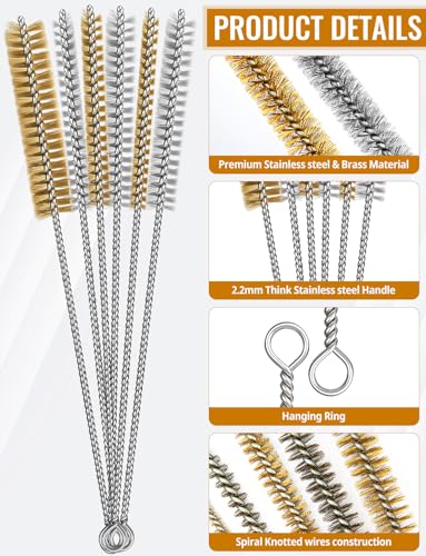 7pcs Brass Wire Brushes Set, 12 inch Pipe Cleaner Brush | Parts Cleaning Brush Bore Brushes for Tubes, Cylinders, Bottle, Auto Parts (6mm/8mm/10mm/12mm/15mm/18mm/20mm) - style: BrassWireBrush7PCS