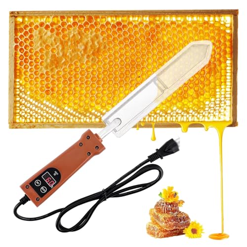 Electric Honey Uncapping Knife, Stainless Steel Electric Honey Cutter, 50-180℃ Temperature Control, Wood Handle Stainless Steel Blade, Digital Display for Professional Beekeeper