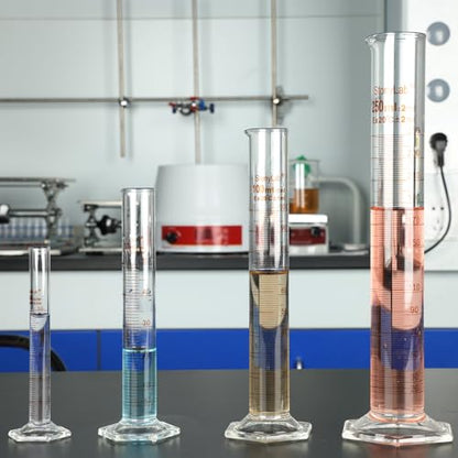 stonylab Graduated Cylinder, 2-Pack B Grade Borosilicate Glass Cylinder with Stable Hexagonal Base, 250 ml - size: 250 ml