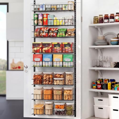 ElegantArray 8-Tier Pantry Door Organizer, Over The Door Pantry Organizer Rack and Storage, Hanging Spice Rack Shelves Door, Home Office Laundry Room Bathroom & Kitchen Organization Essentials Metal - color: Black, size: 8-Tier