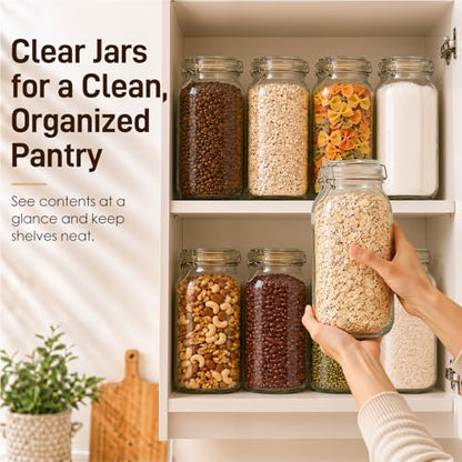GOSCHE 78oz Glass Jars with Airtight Lids, 3 Pack Square Glass Storage Containers with Labels, Wide Mouth Borosilicate Glass Canisters, BPA-Free for Flour, Sugar, Rice, Pasta, Coffee