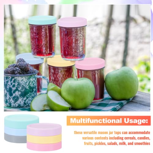 Teenyyou 6 Pcs Silicone Regular Mouth Lids Mason Jar Lids Thickened Leak Proof Lid for 70 mm All regular mouth Mason Jars, Reusable Large Canning Jar Caps(Macaron) - color: Macaron, size: 70 mm