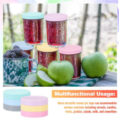 Teenyyou 6 Pcs Silicone Regular Mouth Lids Mason Jar Lids Thickened Leak Proof Lid for 70 mm All regular mouth Mason Jars, Reusable Large Canning Jar Caps(Macaron) - color: Macaron, size: 70 mm