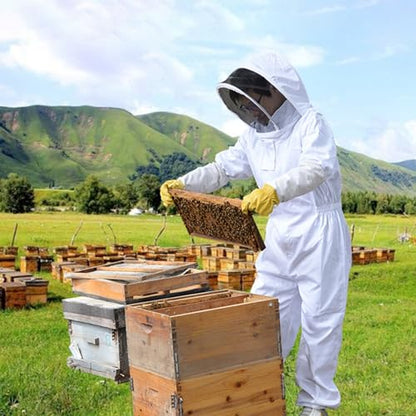 Bee Suit with Veil Hood and Sheepskin Gloves Sting Proof Beekeeping Suit for Men Women Full Body Ventilated Fabric(XX-Large) - size: XX-Large