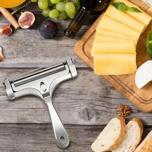 Cheese Slicer, AIDOIT Stainless Steel Wire Cheese Slicer, Adjustable Thickness Cheese Cutter with 8 Extra Wires for Soft, Semi-hard, Hard Cheeses, Silver - color: Silver-b