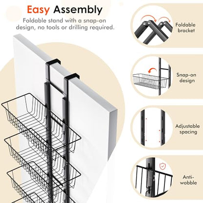 LUXEAR Over the Door Pantry Organizer, 8-Tier Adjustable Over the Door Hanging Spice Rack, No-Assembly Foldable Metal Over the Door Organizer for Kitchen, Home, Laundry Room, Bathroom - size: 8-Tier