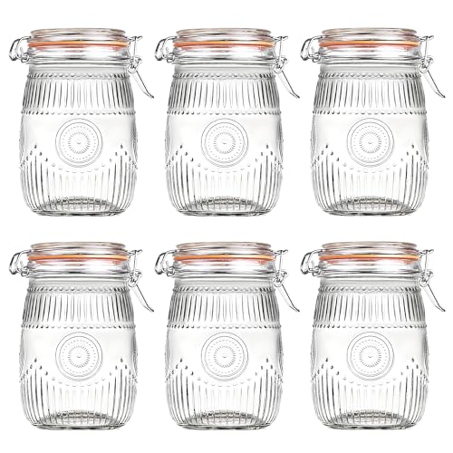 Amzcku Wide Mouth Vintage Mason Jars with Airtight Lid 32oz, Canister Quart Jars for Kitchen Storage - for Coffee, Sugar, Beans 6 Pack