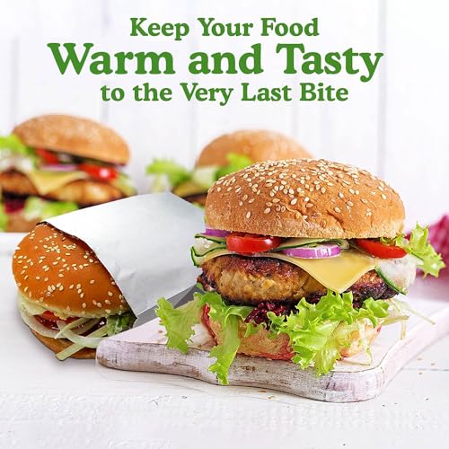 Regency Wraps Grease Resistant Snack Serving Bags, Foil Lined, Pack of 25 For Burgers, Sandwiches, Panini's, Pitas, Insulated to Keep food Warm - size: Pack of 25, style: Hamburger Bag