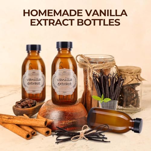 6 Pack 4 oz Amber Glass Bottle with Lids, Small Glass Vanilla Extract Bottles for Homemade Vanilla Extract, Essential Oils, Juice, Potion, Syrup, Christmas, Holiday Gift