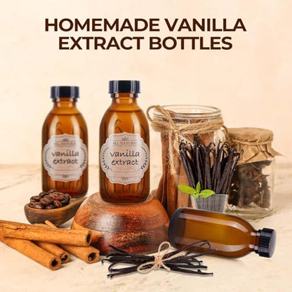 6 Pack 4 oz Amber Glass Bottle with Lids, Small Glass Vanilla Extract Bottles for Homemade Vanilla Extract, Essential Oils, Juice, Potion, Syrup, Christmas, Holiday Gift
