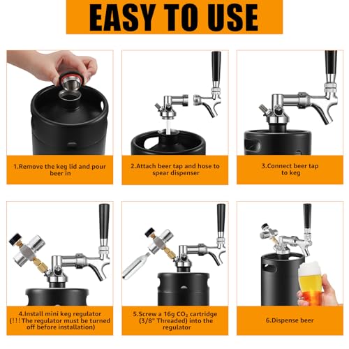 128oz Mini Keg Growler - Mini Beer Keg for Home Bar, Stainless Steel Portable Beer Growler Tap System, Mini Kegerator, Draft Beer Dispenser Beer Gifts For Men and Beer Lovers (Matte Black)