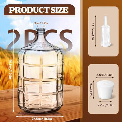 Suzile 2 Pieces 5 Gallon Glass Carboy 5 Gallon Glass Water Jug with Drilled Silicone Stoppers and Airlock Fermenting Carboy Clear Beer Wine Fermenter for Beer Wine Making Equipment - size: 5 Gallon