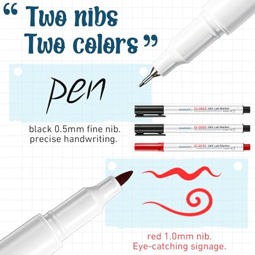 3 Pack Alcohol Resistant Laboratory Markers Permanent Freezer Pens with Black 0.5mm Fine Point and Red 1.0mm Makers Tip, Designed for Lab, Professional Labeling on Glass Plastic Wet Surfaces