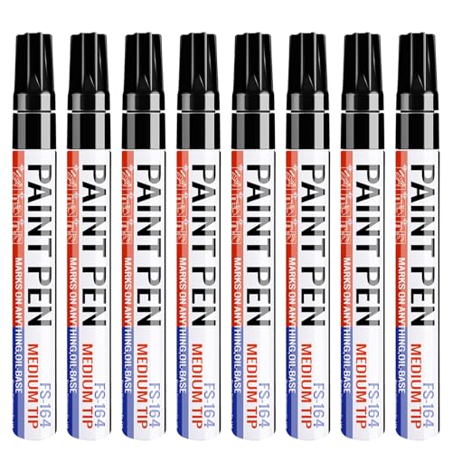 Black Paint Pens - 8 Pack Permanent Oil-based Paint Markers, Waterproof & Quick Drying 2-3mm Medium Tip Marker Pen for Rock Painting, Tires, Wood, Plastic, Canvas, Mugs, Stone - color: Black