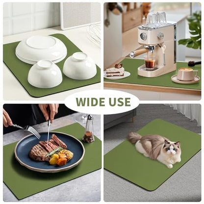 16"x24" Dish Drying Mat, Super Absorbent, Hide Stain Rubber Backed Absorbent Dish Mat for Kitchen Counter Coffee Machine, Green - size: 16" x 24"