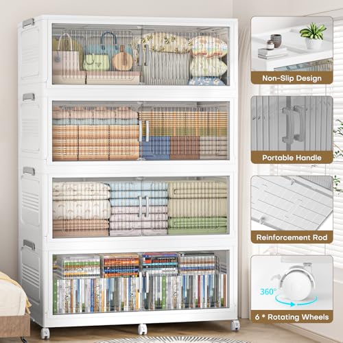 Extra Large Stackable Storage Bins with Lid, 210Gal/840QT Foldable Collapsible Storage Box with Doors, Wheels and Drawers, Plastic Closet Organizer Container for Kitchen, Bedroom, Dorm, 3Pack - size: 70Gal-3Pack