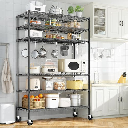 Romorgniz 6-Tier Rolling Storage Shelves, 82" H x 45" W x 18" D Adjustable Wire Shelving Unit with Locking Wheels, Heavy-Duty Metal Rack for Garage, Pantry, Kitchen, Basement – Black - size: 82"H X45"W X18"D-Black