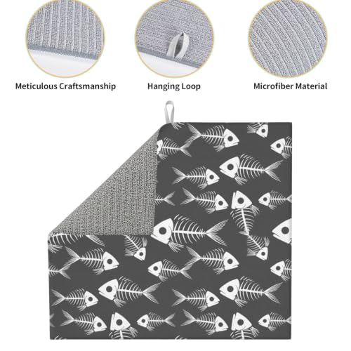 Nautical Fish Skeleton Silhouettes Dish Drying Mats for Kitchen Counter, Super Absorbent Microfiber Drainer Pad, Washable Reversible Appliance Protector, Everyday Kitchen Must-Have, 16x18 Inch - color: Nautical Fish Skeleton Silhouettes