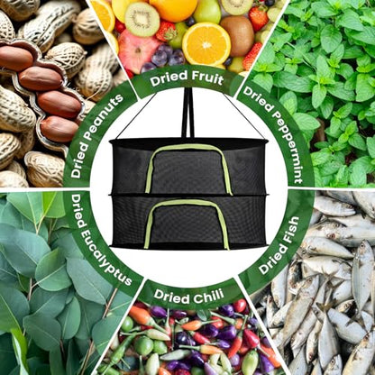 2 Layer 24" Herb Drying Rack Hanging with Garden Pruning Shears, Large Zipper, Hook & Notepad, Foldable Drying Rack for Herbs, Spices & Seasonings, Hanging Herb Dryer Indoor Outdoor - size: 20*24 INCH