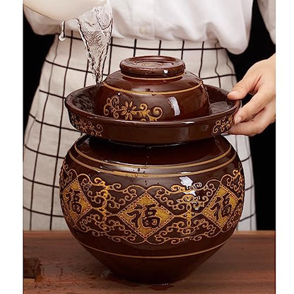 Ceramic Fermentation Crock Jar Kit,Sauerkraut Crock, Traditional Chinese Porcelain Pickle Jar with Water Seal Airlock Lid,Pickle Jar for Fermenting or Pickling Pickl 8Kg - size: 8Kg