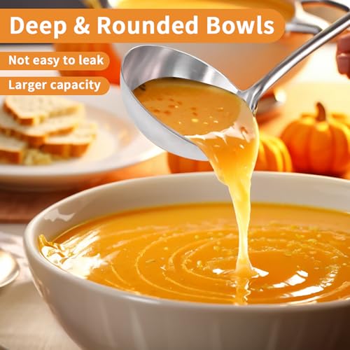 Deep Stainless Steel 13.7 Inches Newness Soup Ladle,[Rustproof, Heat Resistance, Integral Forming]Resilient 304 Stainless Steel Soup Spoon with Vacuum Ergonomic Round Handle, Cooking Spoon for Kitchen - size: Length:13.7 Inches (34.7 cm)