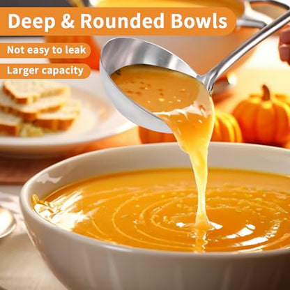Deep Stainless Steel 13.7 Inches Newness Soup Ladle,[Rustproof, Heat Resistance, Integral Forming]Resilient 304 Stainless Steel Soup Spoon with Vacuum Ergonomic Round Handle, Cooking Spoon for Kitchen - size: Length:13.7 Inches (34.7 cm)