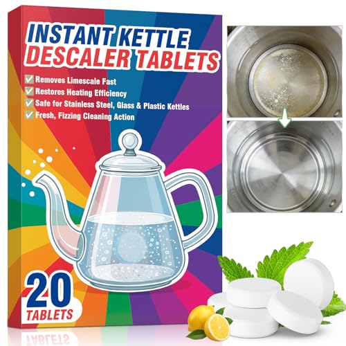 Kettle Descaler Tablet, 20 Packs Water Bottle Cleaning Tablets Removes Hard Water Buildup, Efficient Citric Acid for Kettles Cleaner, Limescale Remover Tablet for Coffee Machines, Garment Steamers