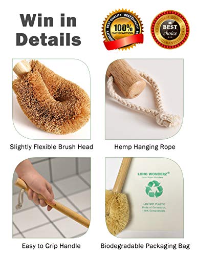 Updated Modern Version Toilet Bowl Brush, Natural Coconut Fiber Brush Head and Beechwood Handle for Bathroom Toilet - Sturdy, Deep Cleaning, Eco-Friendly, Toilet Cleaning Brush with Hanging Hook