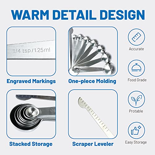 8PCS Measuring Spoons, Premium Heavy Duty Stainless Steel Measuring Spoons Cups Set, Small Tablespoon with Metric and US Measurements, Set of 8 for Measuring Dry and Liquid Ingredients - size: 8PCS