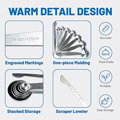 8PCS Measuring Spoons, Premium Heavy Duty Stainless Steel Measuring Spoons Cups Set, Small Tablespoon with Metric and US Measurements, Set of 8 for Measuring Dry and Liquid Ingredients - size: 8PCS
