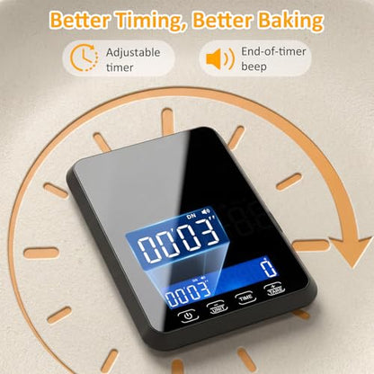 Letron Food Scale, 33 lb / 0.1 oz High Precision Kitchen Scale for Sourdough Bread, Built-in 7 Units, Timing & Tare Function, Rechargeable Digital Kitchen Scale for Food, Baking, Cooking - color: Black
