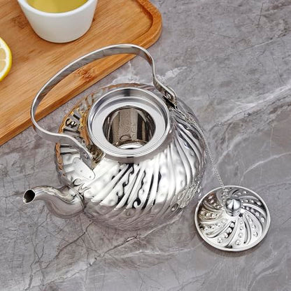 SANQIAHOME 2000ml stainless steel antique style teapot,with Infuser, thickened boiling kettle, lifting handle,Silver - color: Silver(D), size: 2000ml
