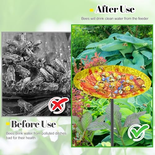 Bee Butterfly Water Station, MeyRolizn Metal Butterfly Puddler with Glass Marbles, Bee Bath Butterfly Feeders with 4 Prongs Base Stake for Outdoors Garden Yard Patio Decor(Ellipse) - style: Ellipse