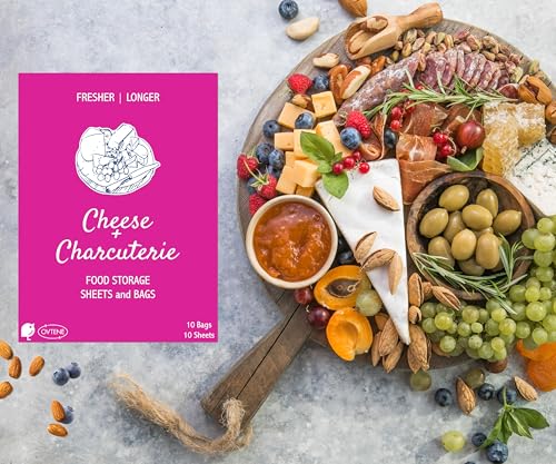 Food Storage Sheets and Bags for Cheese + Charcuterie | Keeps cheese and meat fresher, longer (Ovtene Variety Pack Includes 10 sheets and 10 small bags) Made in Italy