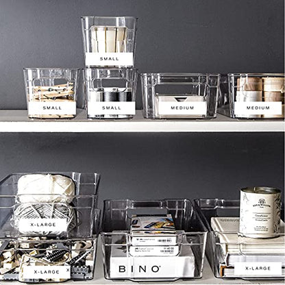 BINO | Stackable Storage Bins, Large - 4 Pack | The Stacker Collection | Clear Plastic Storage Bins | Organization and Storage Containers for Pantry & Fridge | Multi-Use Organizer Bins | BPA-Free - size: 4PK - Large