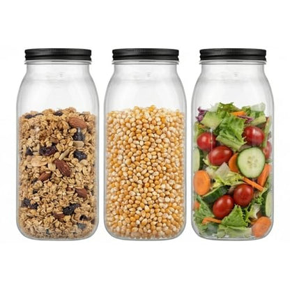 novelinks 64 oz Large Plastic Mason Jars with Airtight Lids Wide Mouth | 3 Pack, Black, Storage Jars with Airtight Lids, Mason Jars 64oz, Big Jars Wide Mouth, Plastic Storage Containers for Pantry - color: 3 Pack Black