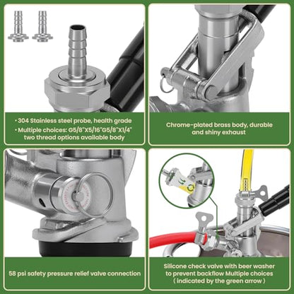 Keg Coupler Sankey D Tap - 304 Stainless Steel Probe, High Material D System for 5/16" ID and 5/8"ID Hose, US Sankey Compatible Beer, Keg Dispenser