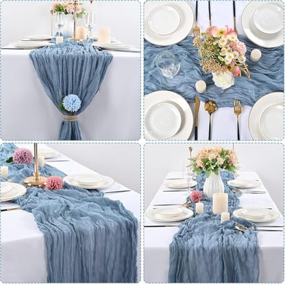 16 Pack Dusty Blue Cheesecloth Table Runner 10Ft Boho Gauze Table Runners 35x120 Inch Blue Cheese Cloth Table Runners Long Sheer Table Runners for Wedding Bridal Shower Birthday Party Table Decor - style: Blue