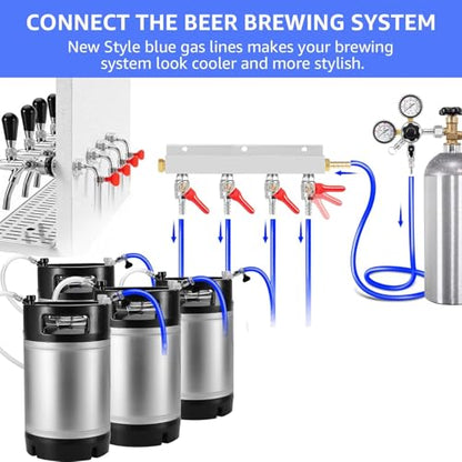 15Ft Beer CO2 Gas Line, 5/16" ID Keg Gas Line Blue Beer Gas Line Kegerator Lines Keg Co2 Line PVC Tubing with Hose Clamps for Draft Beer Home Brewing - size: 15FT