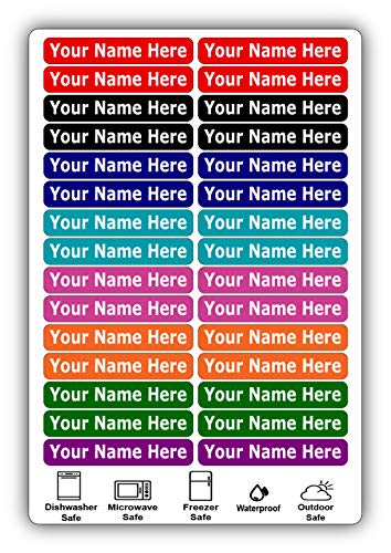 30 Long Personalized Waterproof Name-Labels. Press and Stick Multi-Use Custom ID Stickers. Customized Your Text and Color. Permanent Self-Adhesive Identification Labels. - color: 30 Long Labels - Colored Background