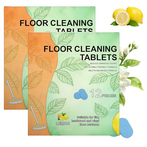 Floor Cleaner Tablets Hard Floor Cleaner Tablets, Deep Cleans for Multiple Hard Floors for Tile, Vinyl, Hardwood, Fresh Lemon Scent, Compatible with Robot Mops & Wet/Dry Vacuums(2PCS) - color: 2PCS