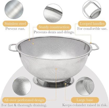 Bellemain Colander for Kitchen – 5 Qt Stainless Steel Strainer with Handle - Pasta Strainer Bowl for Pasta, Spaghetti, Vegetables, Fruit, and Pot Draining - Stainless Steel Colander - size: 5 Quart
