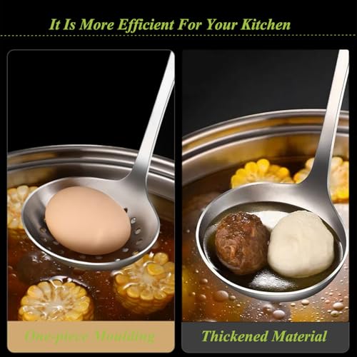 Cooking Ladles,Serving Scoop And Ladle Strainer Set Of 2 with Hook and Hole for Easy Hanging,Stainless Steel Soup Ladles Set for Kitchen - size: L With Hook
