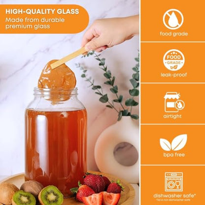 FastRack 4-Pack 1 Gallon Glass Jar with 5 Airtight Metal Lids (1 Extra Bonus Lid) | Wide Mouth Jars for Fermenting, Pickling, Sourdough Starter, and Home Brewing | Heavy Duty Food Storage Canisters - size: 4 Pack