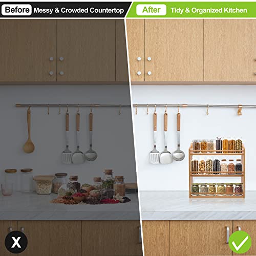 3 Tier Bamboo Spice Rack, Seasoning Jars Rack Shelf Spice Organizer for Kitchen Counter or Wall Mounting - style: Tiered Shelf