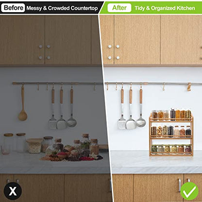 3 Tier Bamboo Spice Rack, Seasoning Jars Rack Shelf Spice Organizer for Kitchen Counter or Wall Mounting - style: Tiered Shelf