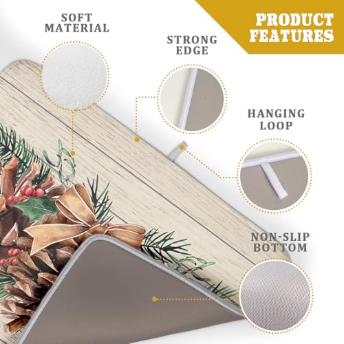 Winter Pine Cone Dish Drying Mat Holly Berries Dish Draining Mat Microfiber Washable Dish Drainer Rack Mat for Home Kitchen Counter 18"x24" - color: Winter Pine Cone, size: 18" x 18"