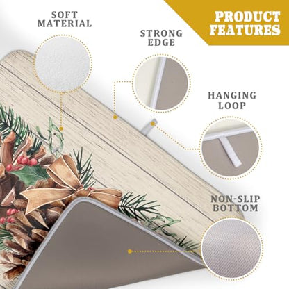 Winter Pine Cone Dish Drying Mat Holly Berries Dish Draining Mat Microfiber Washable Dish Drainer Rack Mat for Home Kitchen Counter 18"x24" - color: Winter Pine Cone, size: 18" x 18"