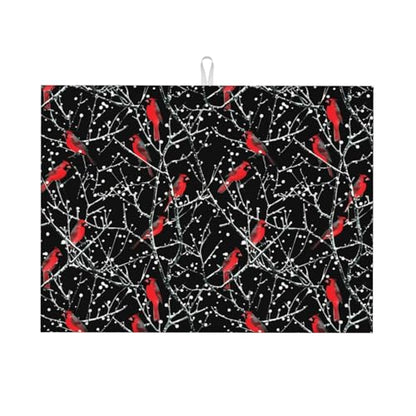 Red Bird Winter Red Cardinals Dish Drying Mat For Kitchen Counter, Super Absorbent Microfiber Dish Drying Pad, Kitchen Gadgets For Easy Clean Multi-Use Large 18"x24" - color: Red Bird Winter Red Cardinals