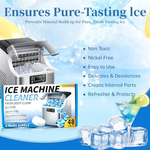 Ice Machine Cleaner Tablets Descaler, 48 Pack Ice Maker Cleaner, Nickel Safe Scale for Countertop Portable Nugget Ice Makers Cleaning, Remove Hard Water Buildup, Odor-Free
